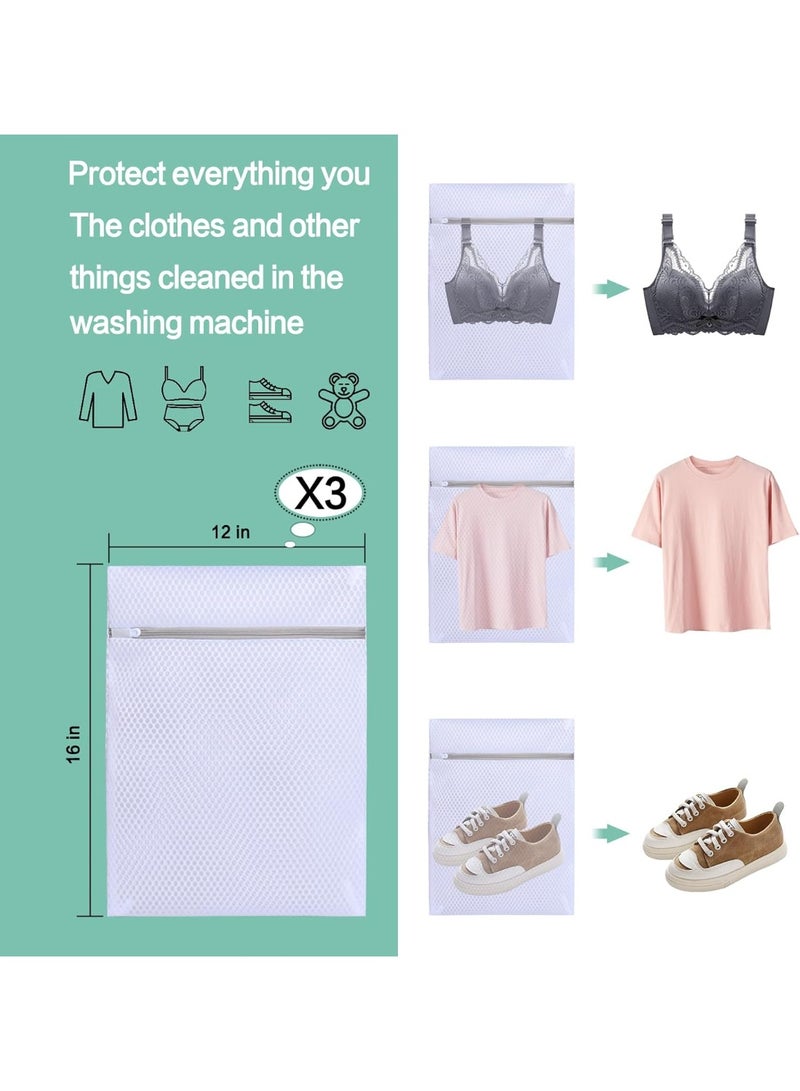 3-Pack Mesh Laundry Bags for Washing Machine - Ideal for Delicates, Lingerie, Bras, and Shoes - Durable, Breathable, and Zippered Wash Bag for Travel and Home - Protect Your Clothes(12 x 16 Inches) - Image 2